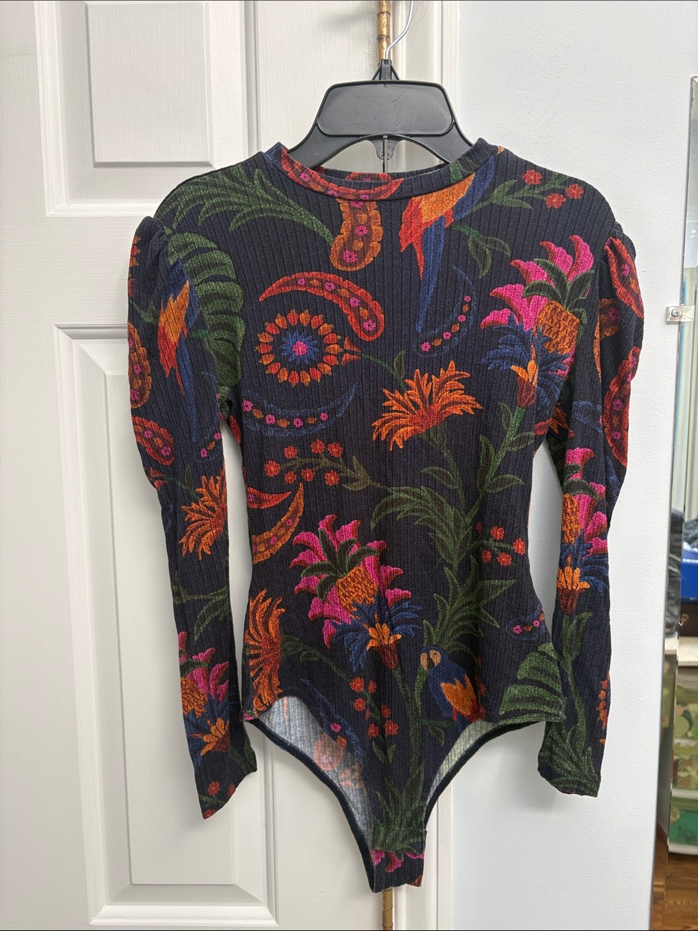 Farm Rio Navy Floral Print Bodysuit sz S
